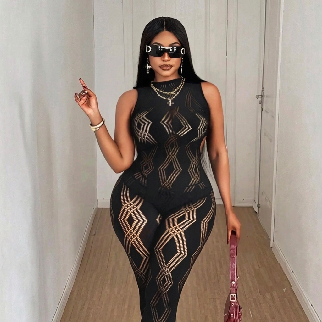 Ultimate Glam: Backless Mesh Hollow-Out Party Jumpsuit – Perfect for Night Out & Streetwear