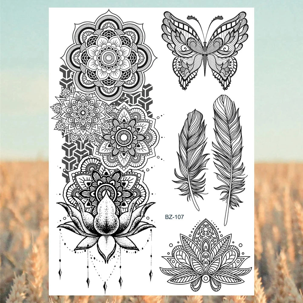 Sexy Waterproof Temporary Tattoo – Floral Mandala, Lotus & Animal Designs for Chest & Underboob