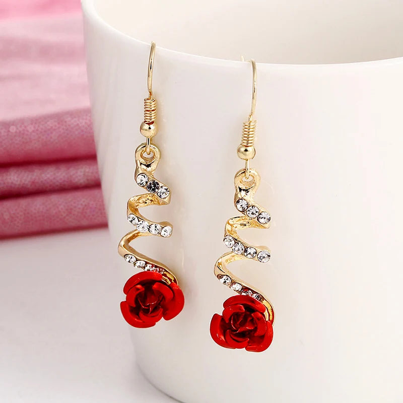 The Elegant Choice: Crimson Blossom Spiral Earrings