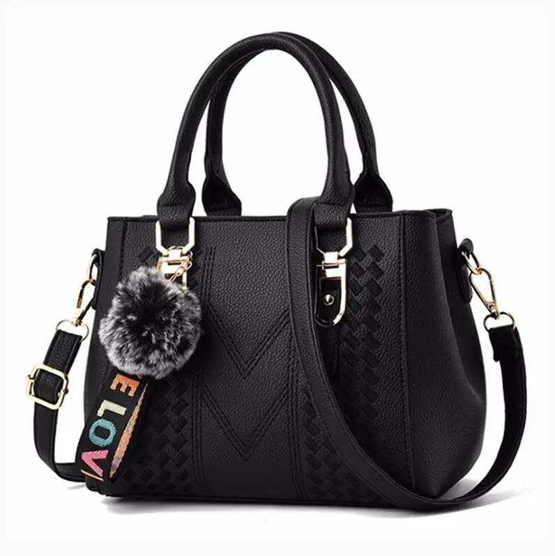 Premium Leather Messenger Bag – Intricate Floral Embroidery & Trendy Hairball Detail for Ladies