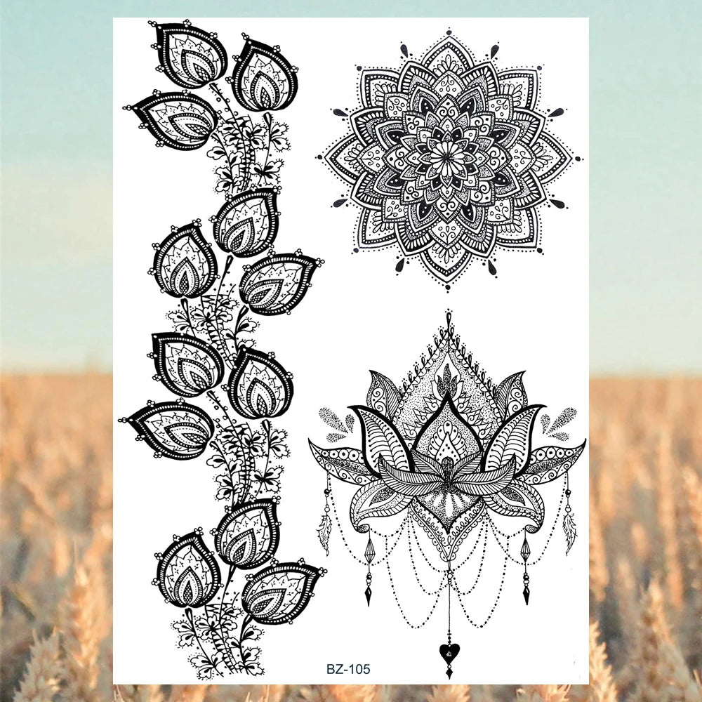 Sexy Waterproof Temporary Tattoo – Floral Mandala, Lotus & Animal Designs for Chest & Underboob