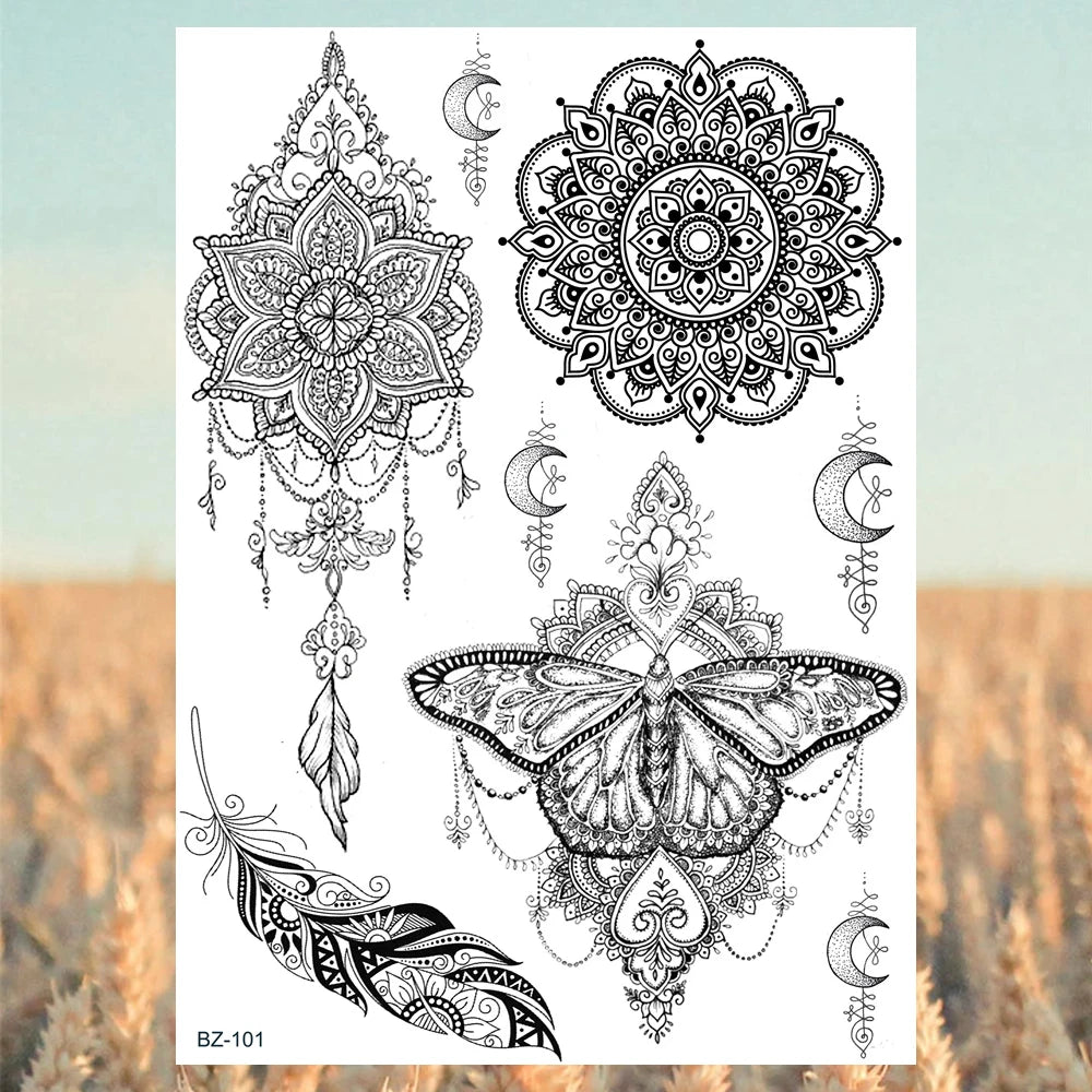 Sexy Waterproof Temporary Tattoo – Floral Mandala, Lotus & Animal Designs for Chest & Underboob