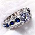 Huitan Special-interest Wedding Rings Women Blue/White Round CZ Novel Designed