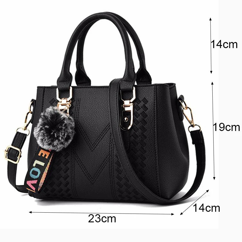 Premium Leather Messenger Bag – Intricate Floral Embroidery & Trendy Hairball Detail for Ladies