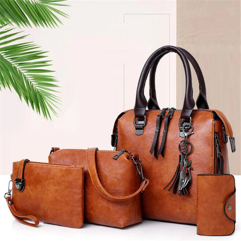 The Complete 4pcs/set Carry-All Suite – Chic Tassel Handbag & Accessory Set