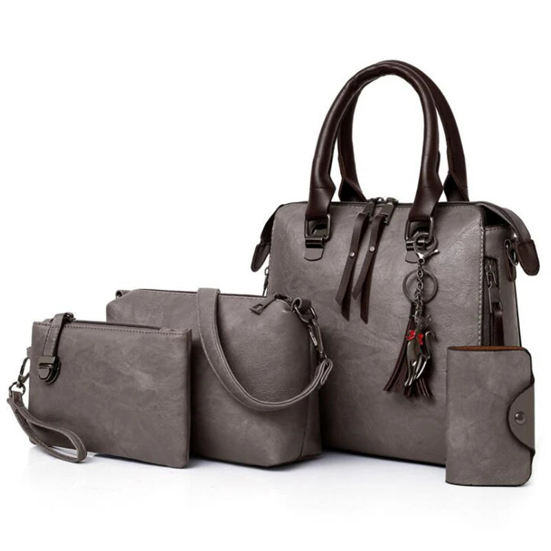 The Complete 4pcs/set Carry-All Suite – Chic Tassel Handbag & Accessory Set
