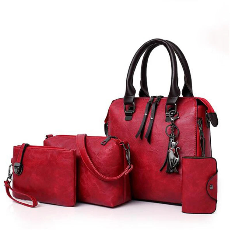 The Complete 4pcs/set Carry-All Suite – Chic Tassel Handbag & Accessory Set