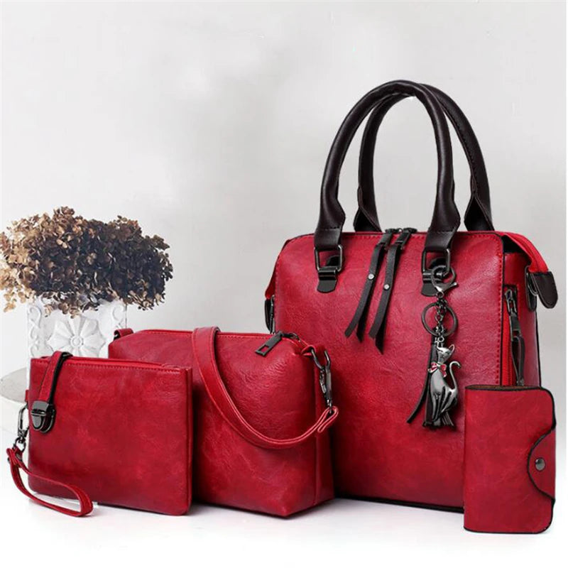 The Complete 4pcs/set Carry-All Suite – Chic Tassel Handbag & Accessory Set