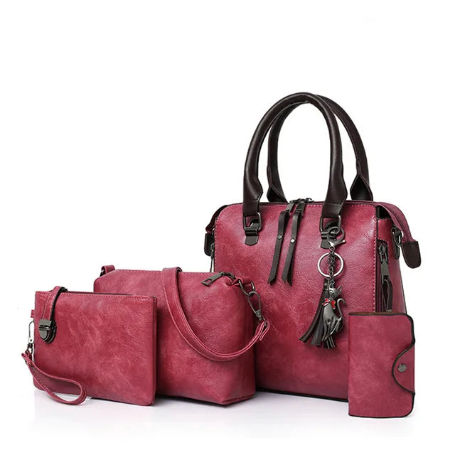 The Complete 4pcs/set Carry-All Suite – Chic Tassel Handbag & Accessory Set