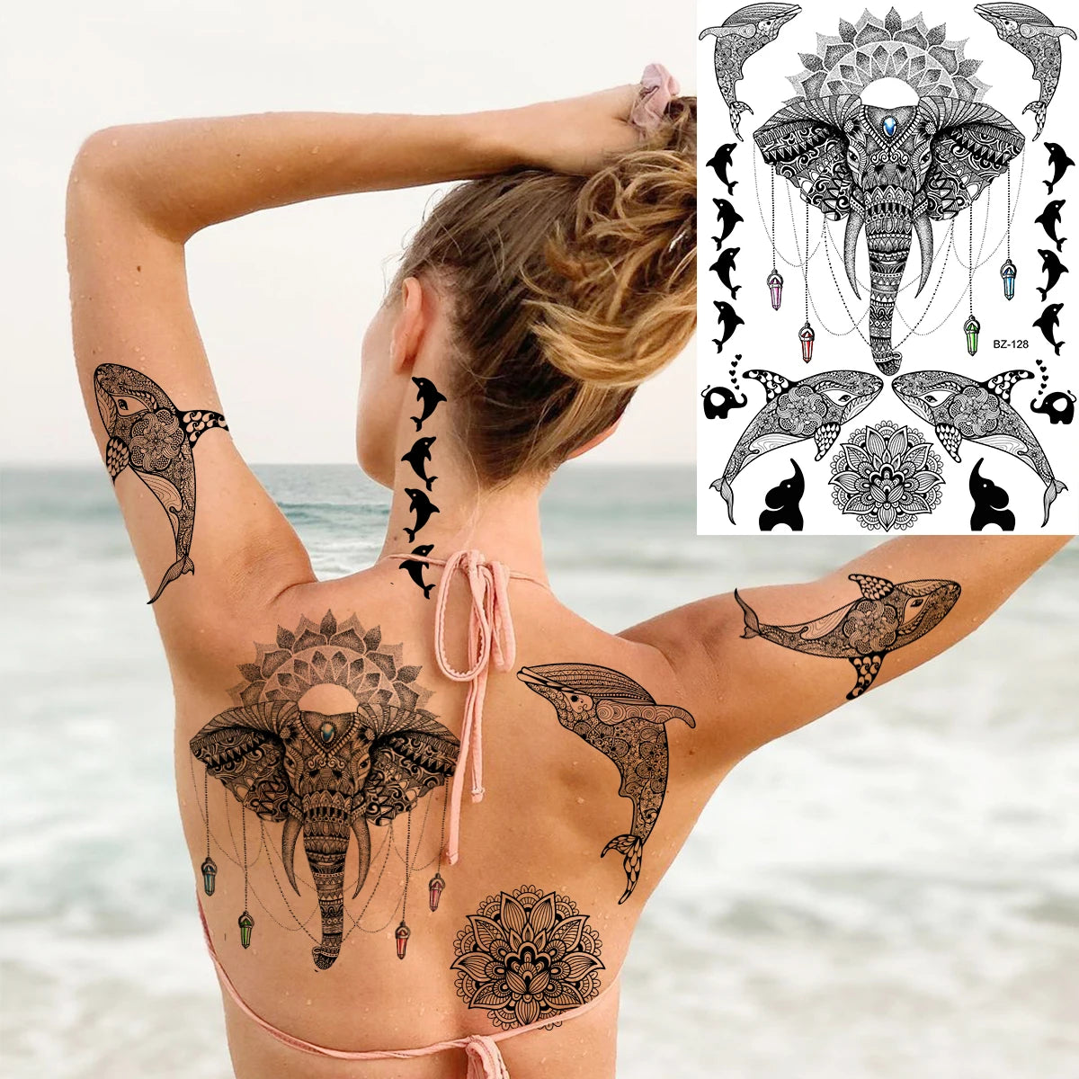 Sexy Waterproof Temporary Tattoo – Floral Mandala, Lotus & Animal Designs for Chest & Underboob
