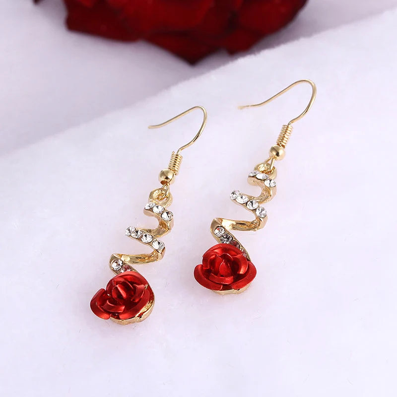 The Elegant Choice: Crimson Blossom Spiral Earrings