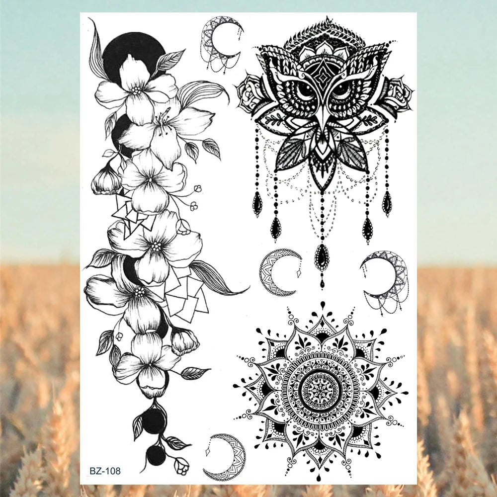 Sexy Waterproof Temporary Tattoo – Floral Mandala, Lotus & Animal Designs for Chest & Underboob