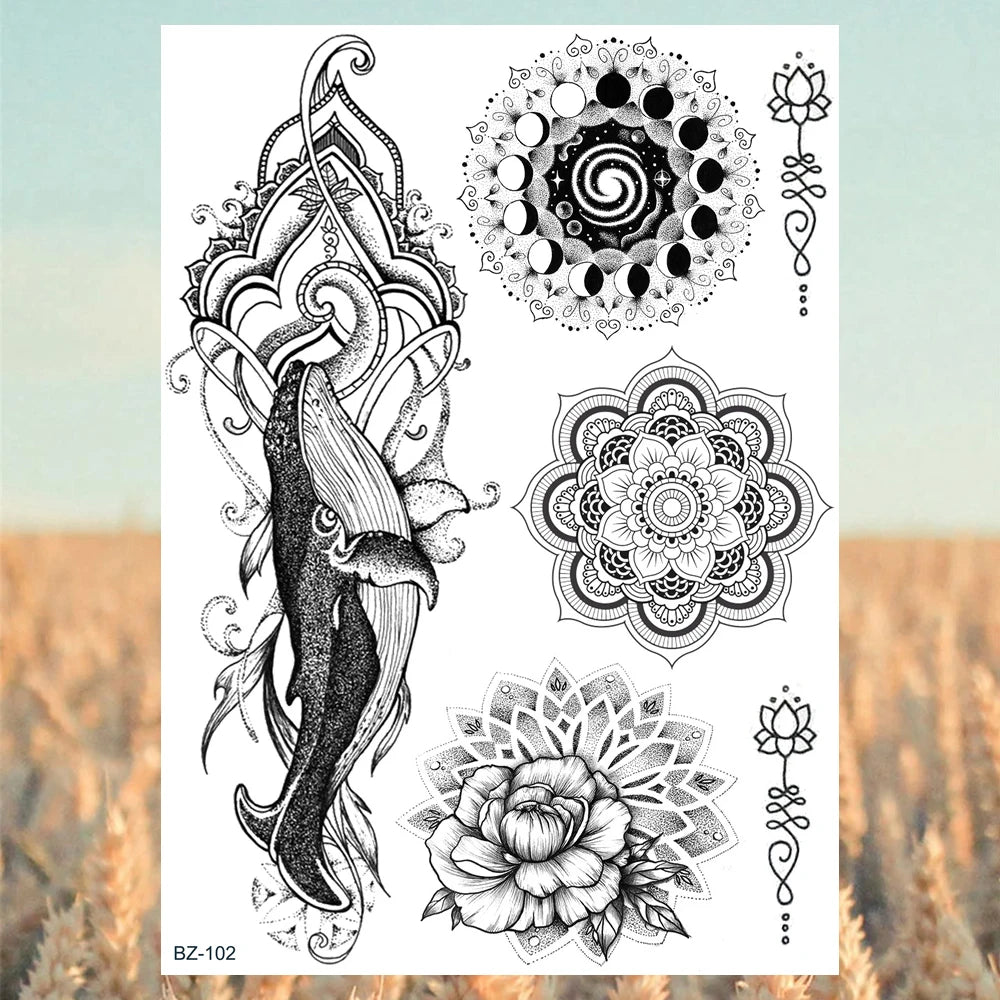 Sexy Waterproof Temporary Tattoo – Floral Mandala, Lotus & Animal Designs for Chest & Underboob