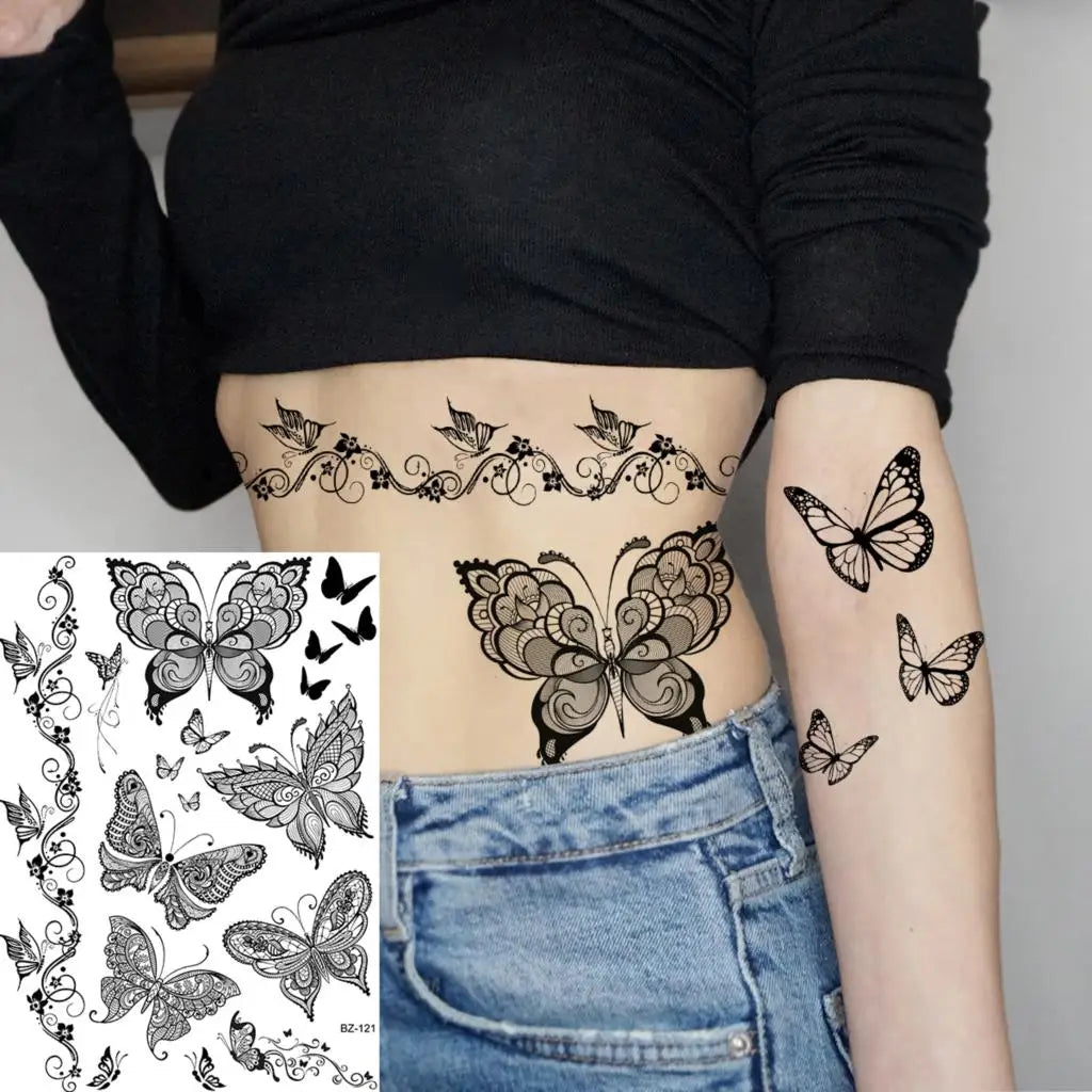 Sexy Waterproof Temporary Tattoo – Floral Mandala, Lotus & Animal Designs for Chest & Underboob