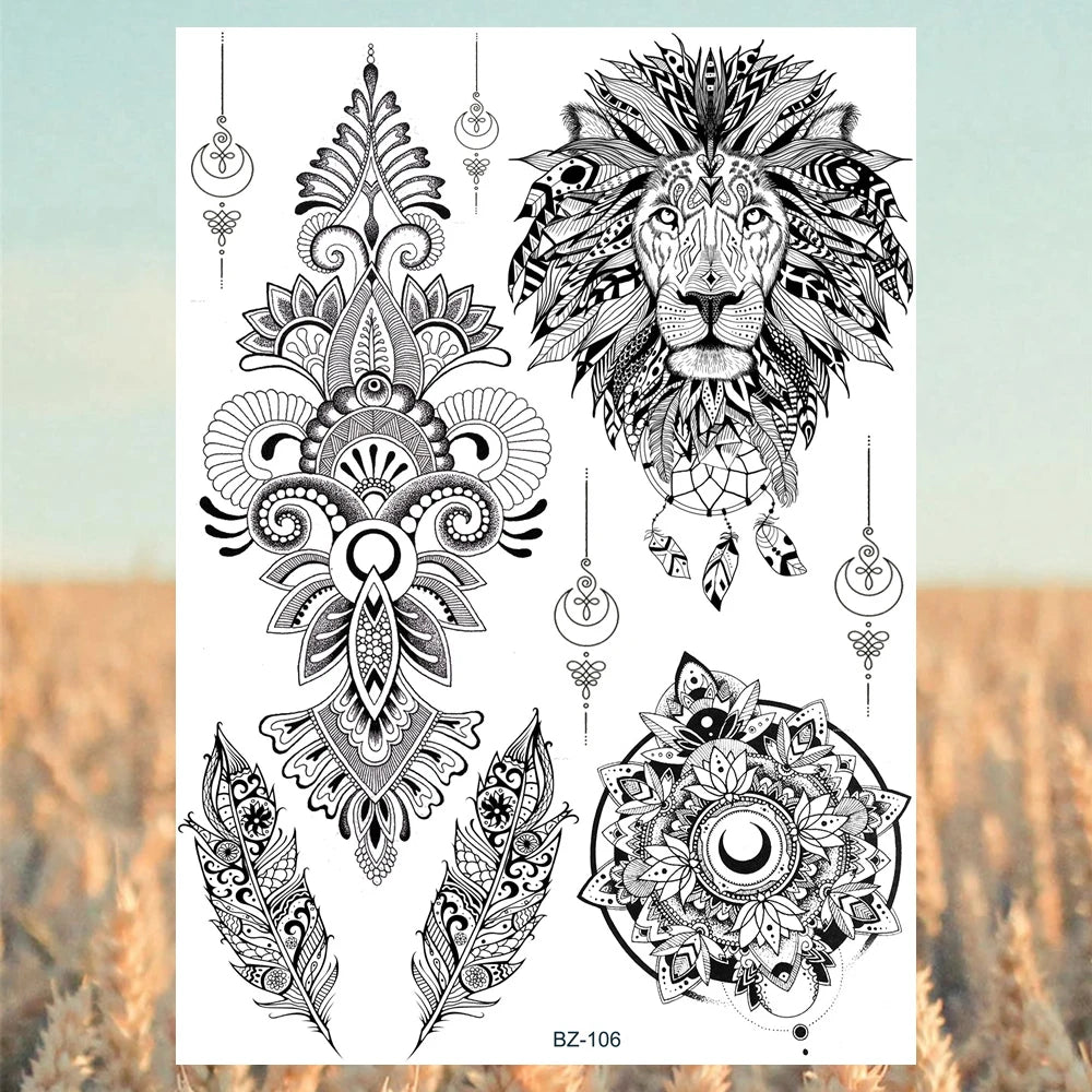 Sexy Waterproof Temporary Tattoo – Floral Mandala, Lotus & Animal Designs for Chest & Underboob