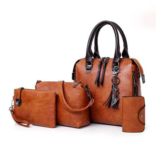 The Complete 4pcs/set Carry-All Suite – Chic Tassel Handbag & Accessory Set