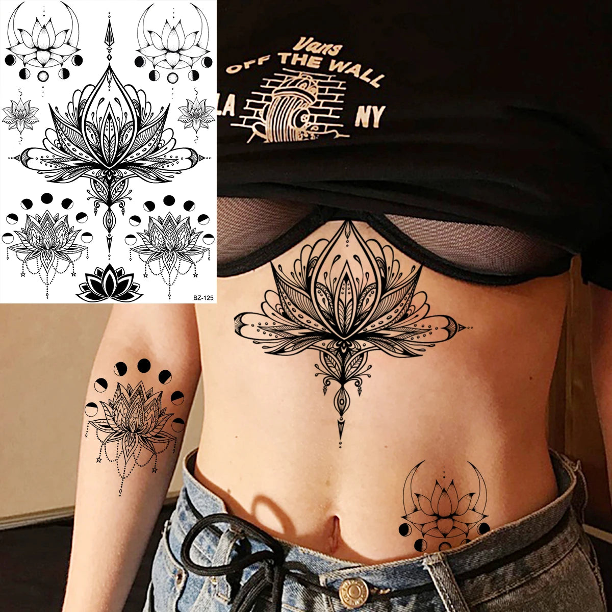 Sexy Waterproof Temporary Tattoo – Floral Mandala, Lotus & Animal Designs for Chest & Underboob