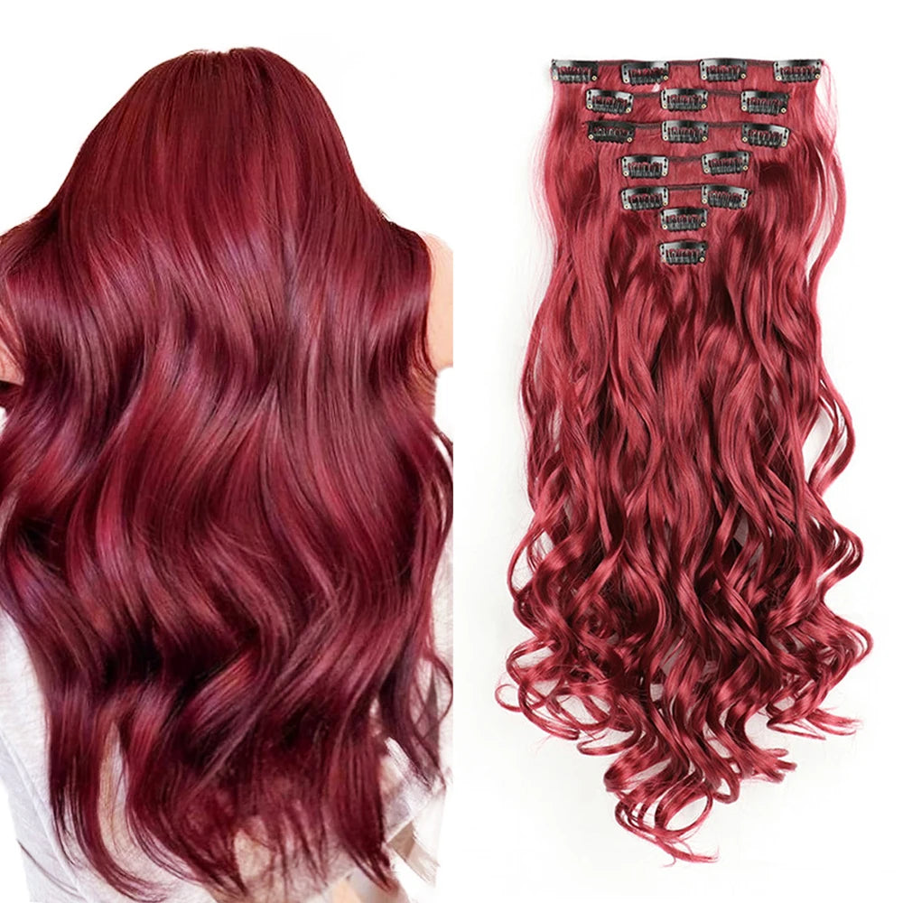 7PCS Clip-In Hair Extensions – 22 Inch Long Curly Wavy Synthetic Hair Pieces