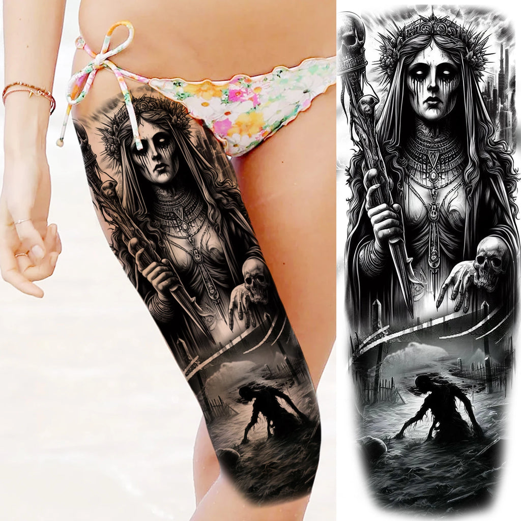 Full Arm or Legs Jesus & Zeus God Temporary Tattoo Sleeve – Large Waterproof Realistic Body Art for  Women