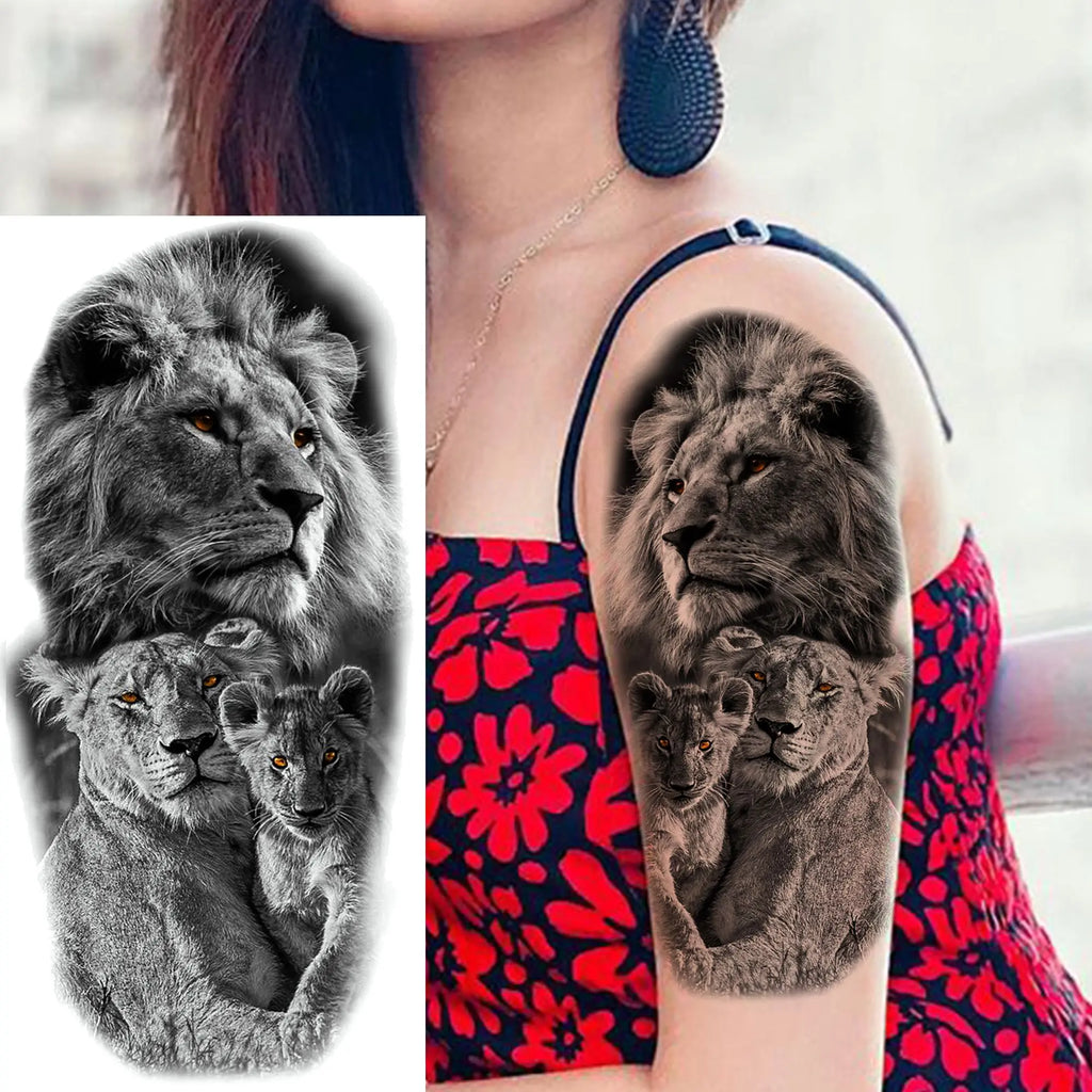 Premium Waterproof Realistic Tattoo Sticker – Majestic Lion & Tiger Designs for Arm & Leg