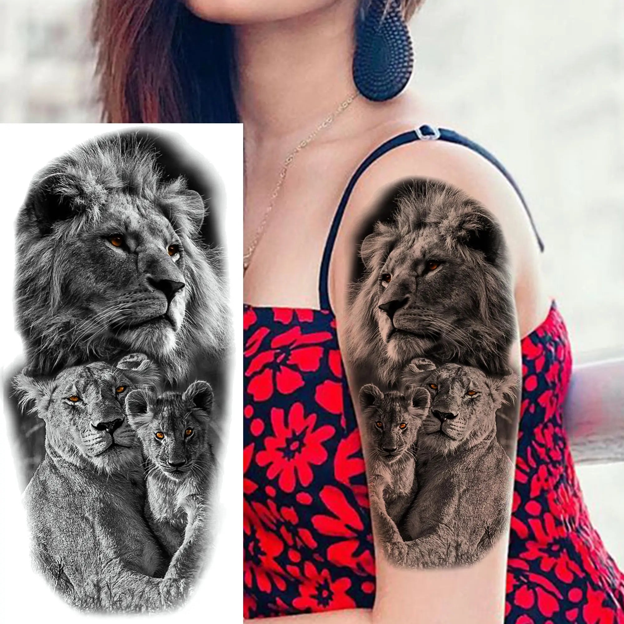 Premium Waterproof Realistic Tattoo Sticker – Majestic Lion & Tiger Designs for Arm & Leg