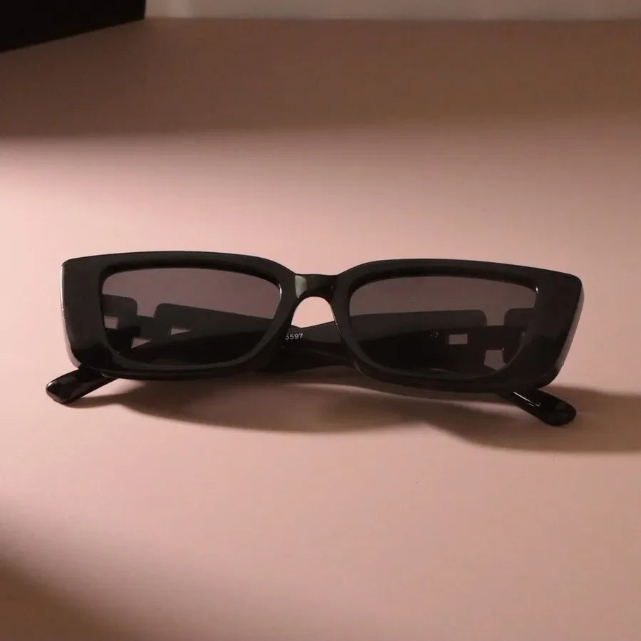 Luxe Logo-Temple Rectangular Sunglasses Small Frame Mirror
