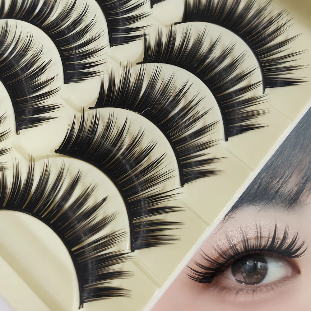 Premium Cat-Eye Faux Mink Lashes (5 Pairs) – Reusable, Long & Wispy Natural Look