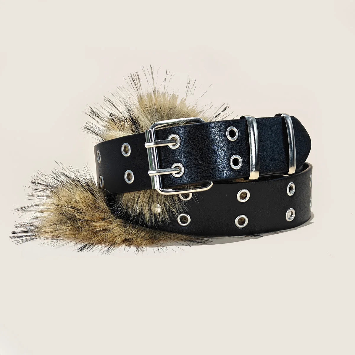 Bohemian Faux-Fur & Grommet Statement Belt – Textured Street-Style Accessory