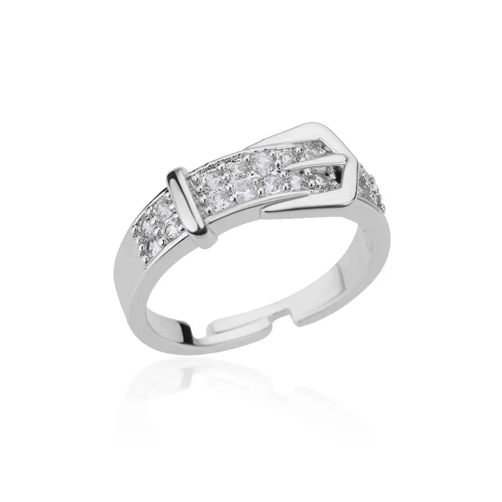 Adjustable Geometric Belt Ring – Tarnish-Free Stainless Steel & Zirconia Wedding Gift