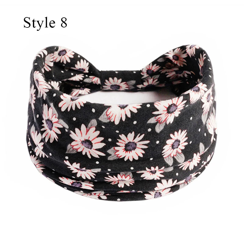 Women's Bohemian Wide Hair Band – Soft Stretchy Floral Turban for Sports, Yoga & Casual Fashion