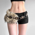 Bohemian Faux-Fur & Studded Leather-Look Belt with Antique Gold Accents