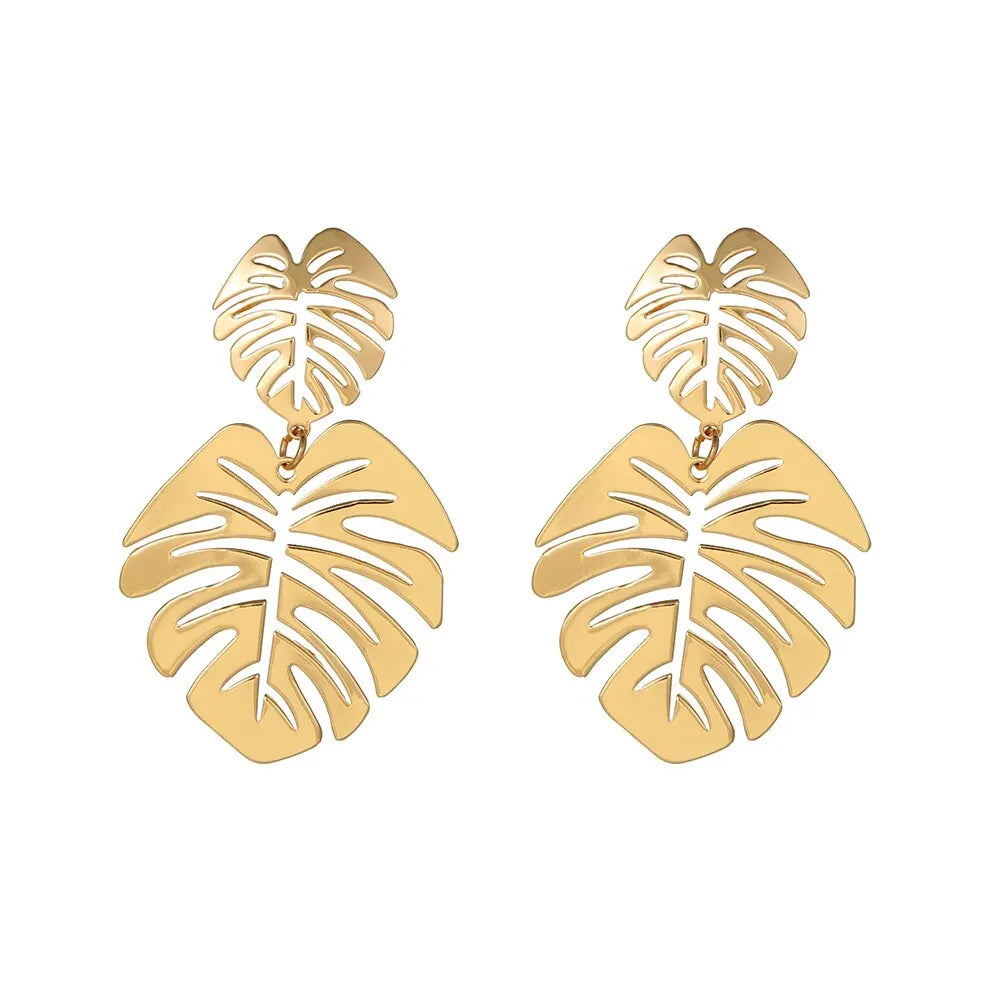Tropical Vine Dangle Earrings – Radiant Gold-Tone Bohemian Jewelry