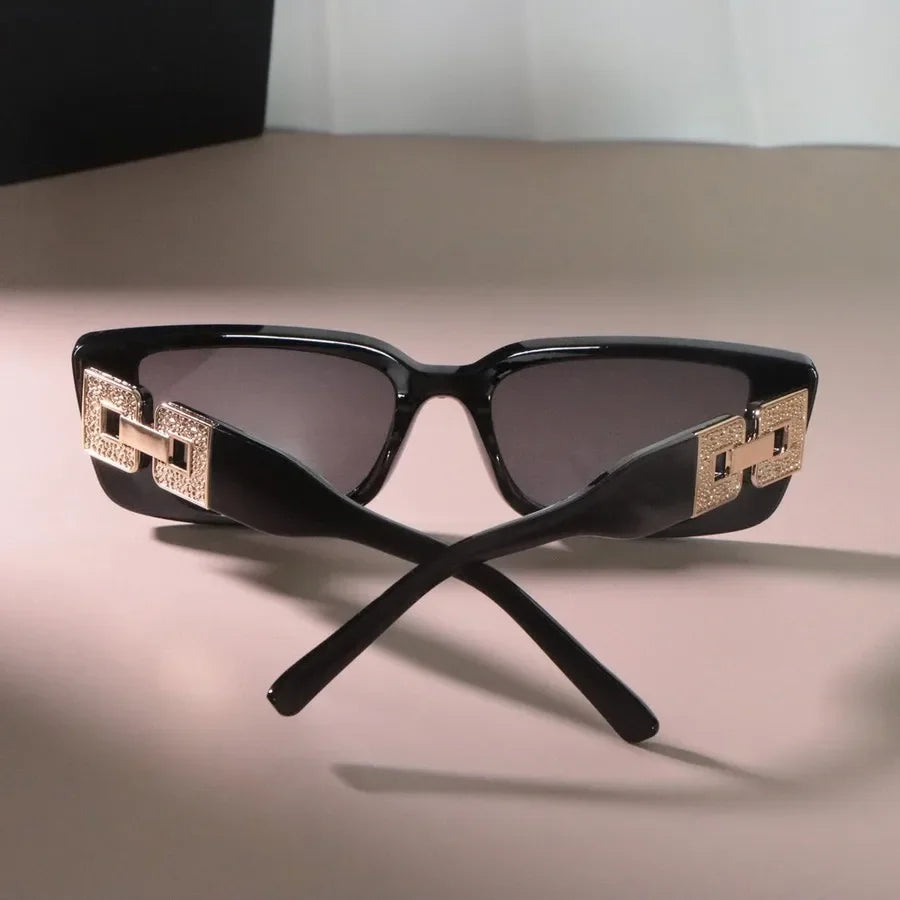 Luxe Logo-Temple Rectangular Sunglasses Small Frame Mirror