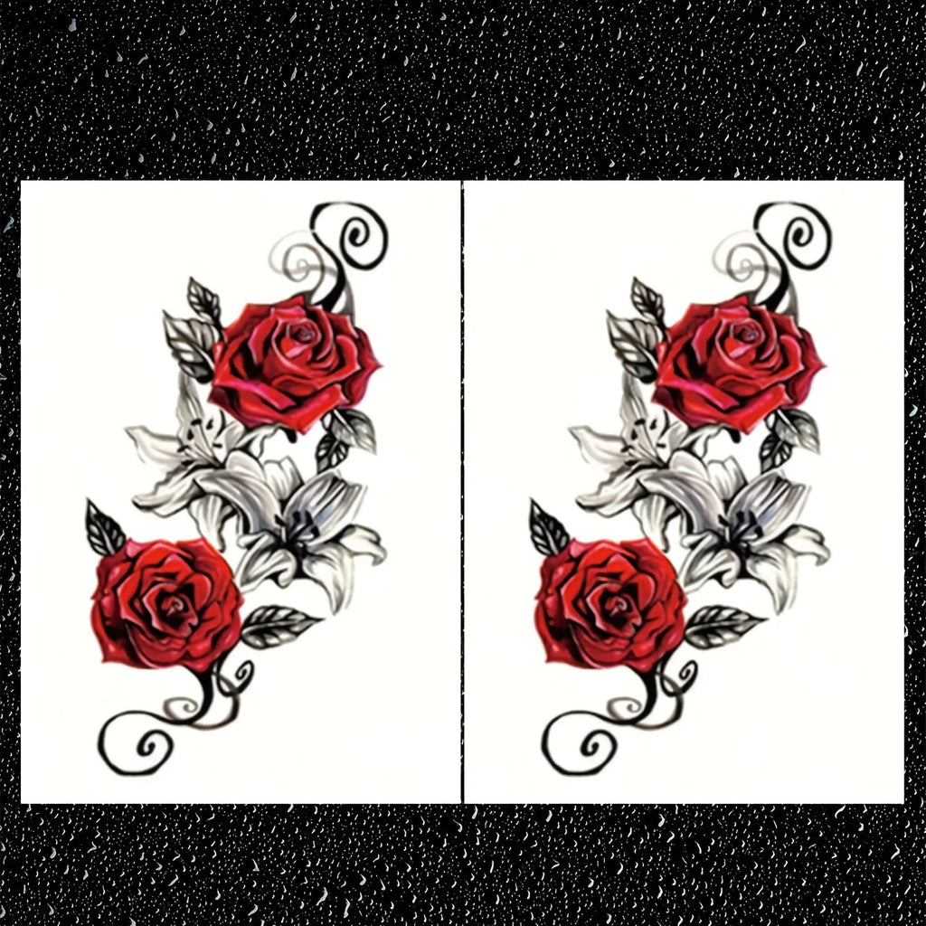 The Seductive Rose Collection: 2-Pack Waterproof Floral Temporary Tattoos