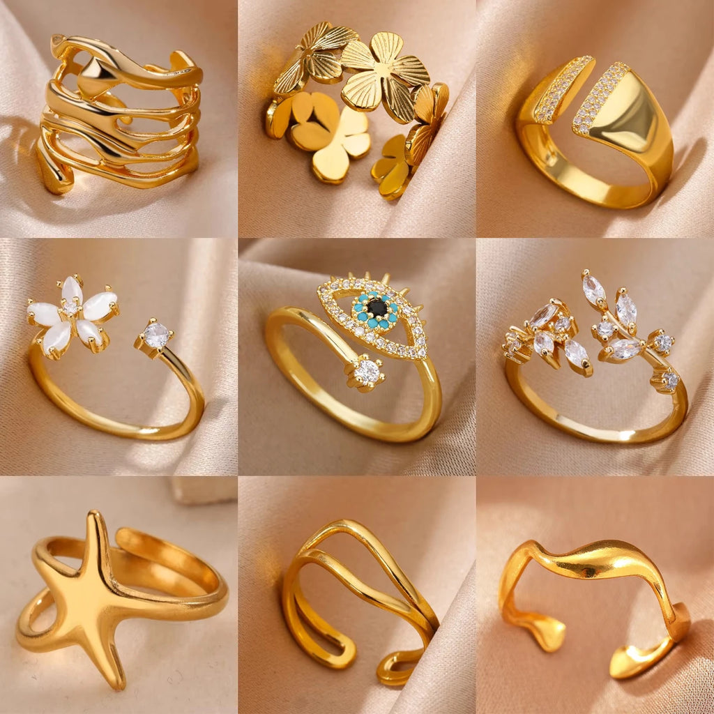Adjustable Trendy Celestial Protection Geometric Ring Collection