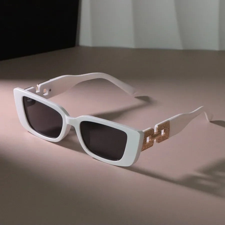 Luxe Logo-Temple Rectangular Sunglasses Small Frame Mirror