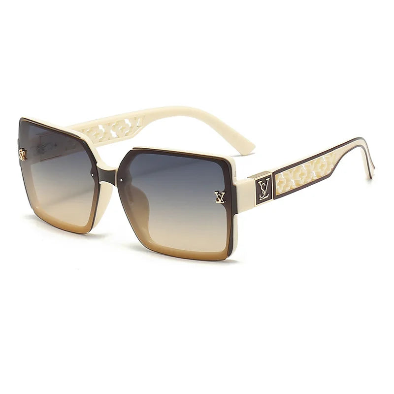 Fashion Glamour Oversized Geometric Designer-Style Sunglasses with Filigree Detailing