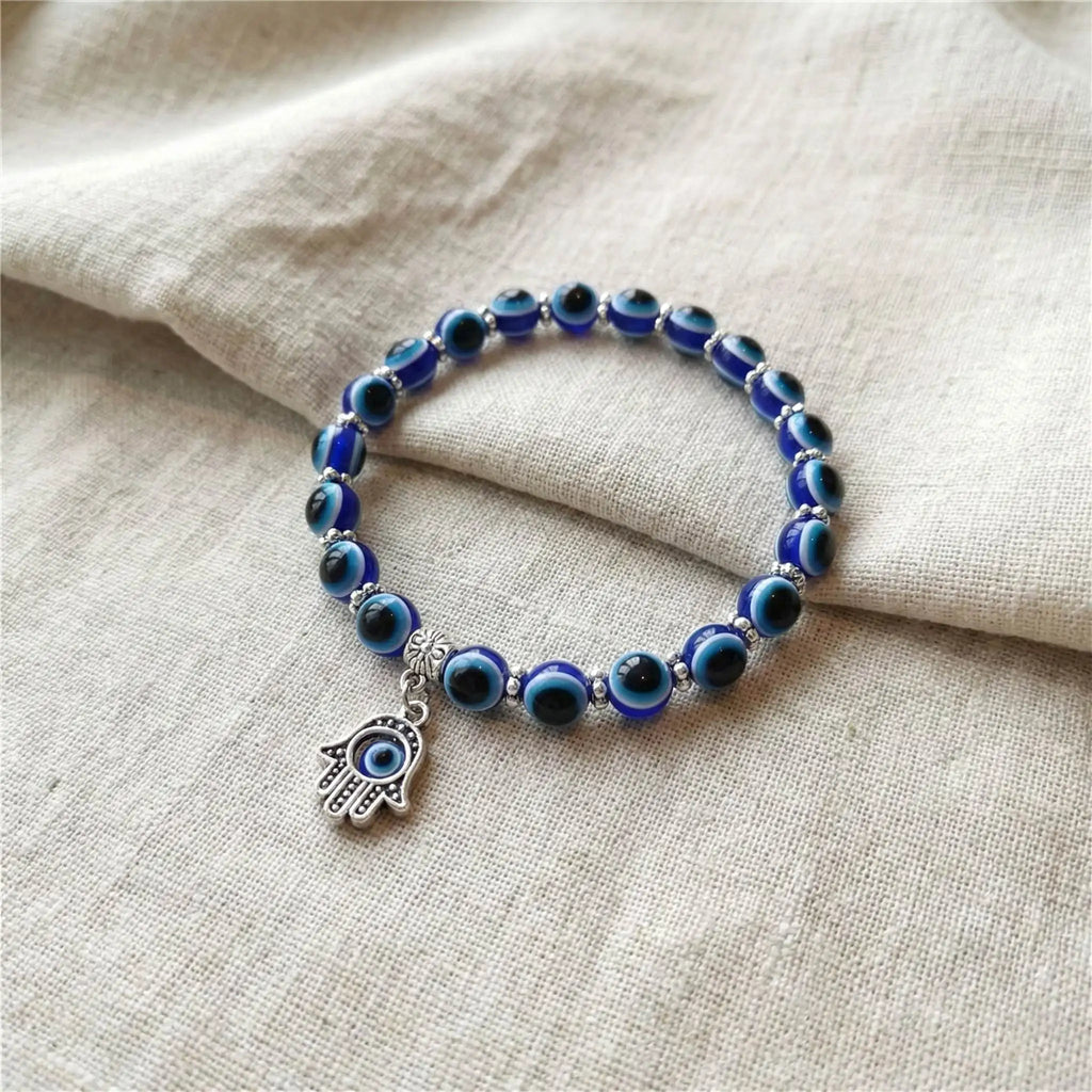 Evil Protective Nazar & KHamsa Charm Beaded Bracelet 8 MM