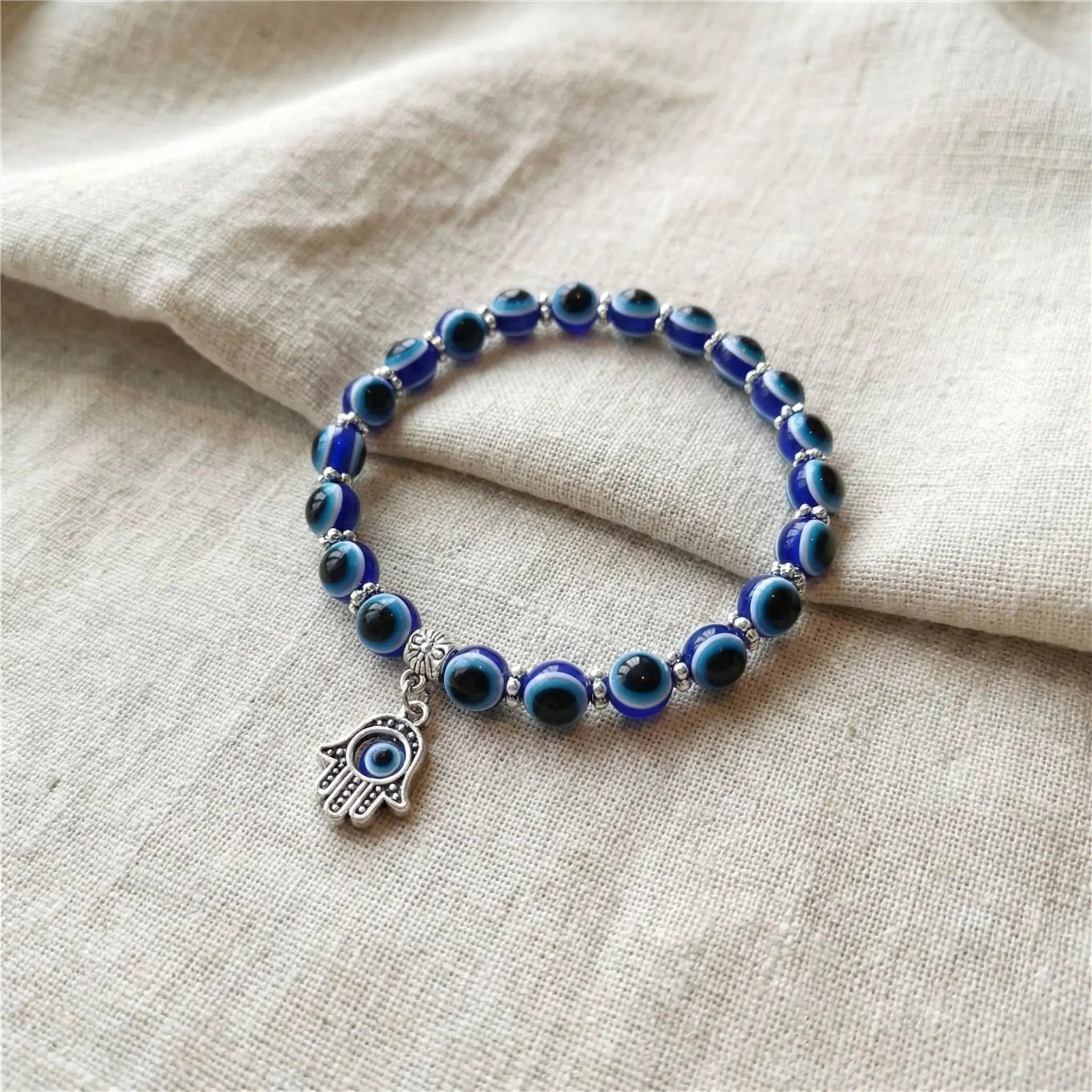 Evil Protective Nazar & KHamsa Charm Beaded Bracelet 8 MM