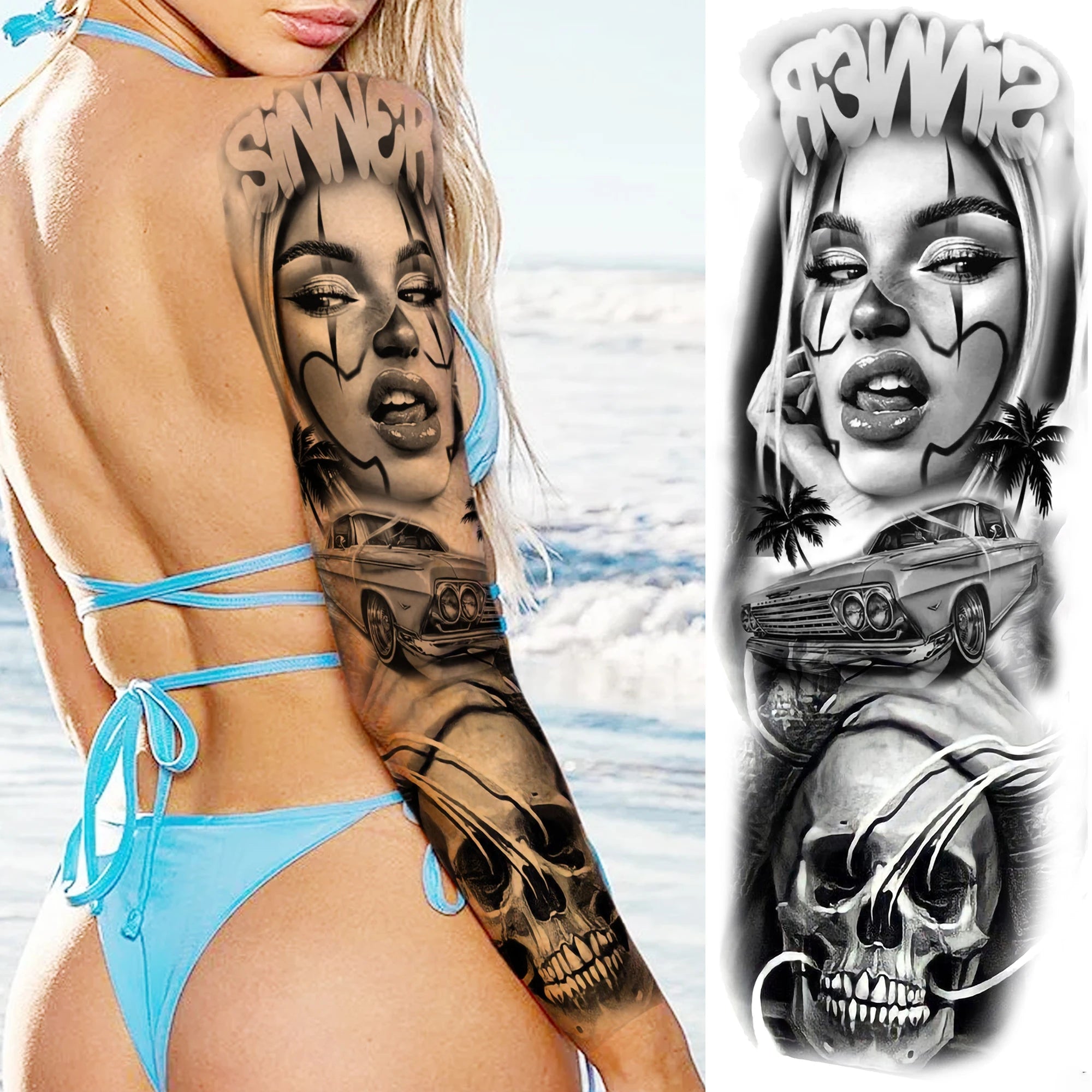 Full Arm or Legs Jesus & Zeus God Temporary Tattoo Sleeve – Large Waterproof Realistic Body Art for  Women