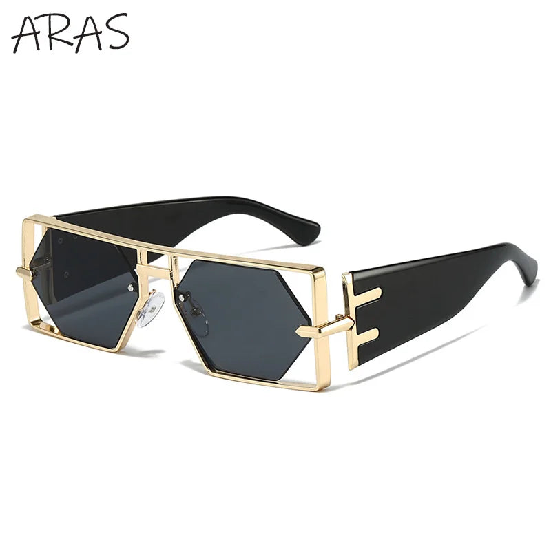 Steampunk Rectangle Avant-Garde Oversized Geometric Shield Sunglasses