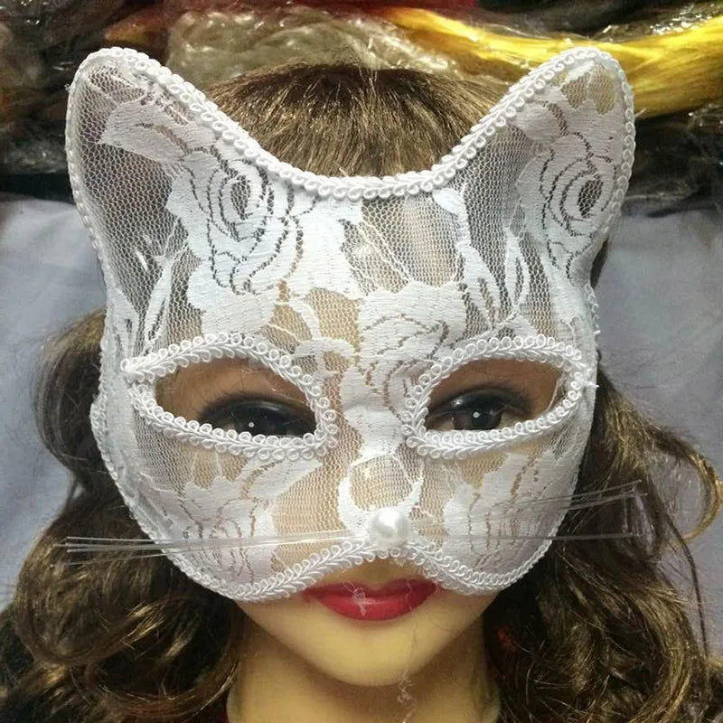 Mysterious Elegance Enchanting Lace Cat & Fox Masquerade Mask for Parties & Events
