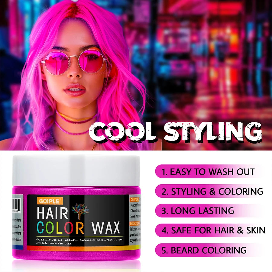 Temporary Hair Color Wax Mud – Easy Wash One-Time Coloring Cream for Hair, Beards, and Eyebrows, Instant Matte Hairstyle Styling Clay for Parties and Cosplay