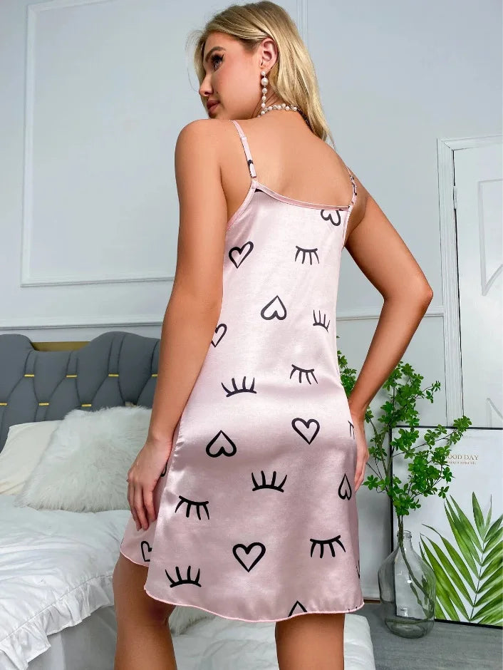 floral-printed satin sling nightgown is a popular choice for sleepwear and loungewear Mini Dress