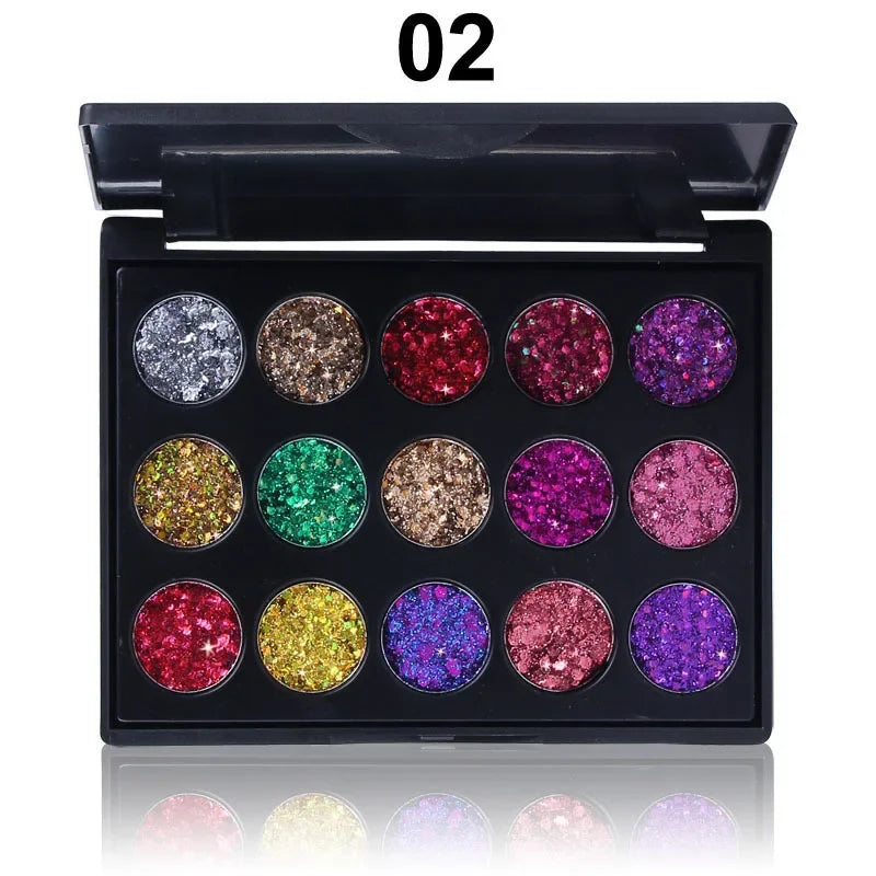 Diamond Radiance Kaleidoscope 15-Color Glitter Palette – Waterproof & Vibrant Makeup Essential