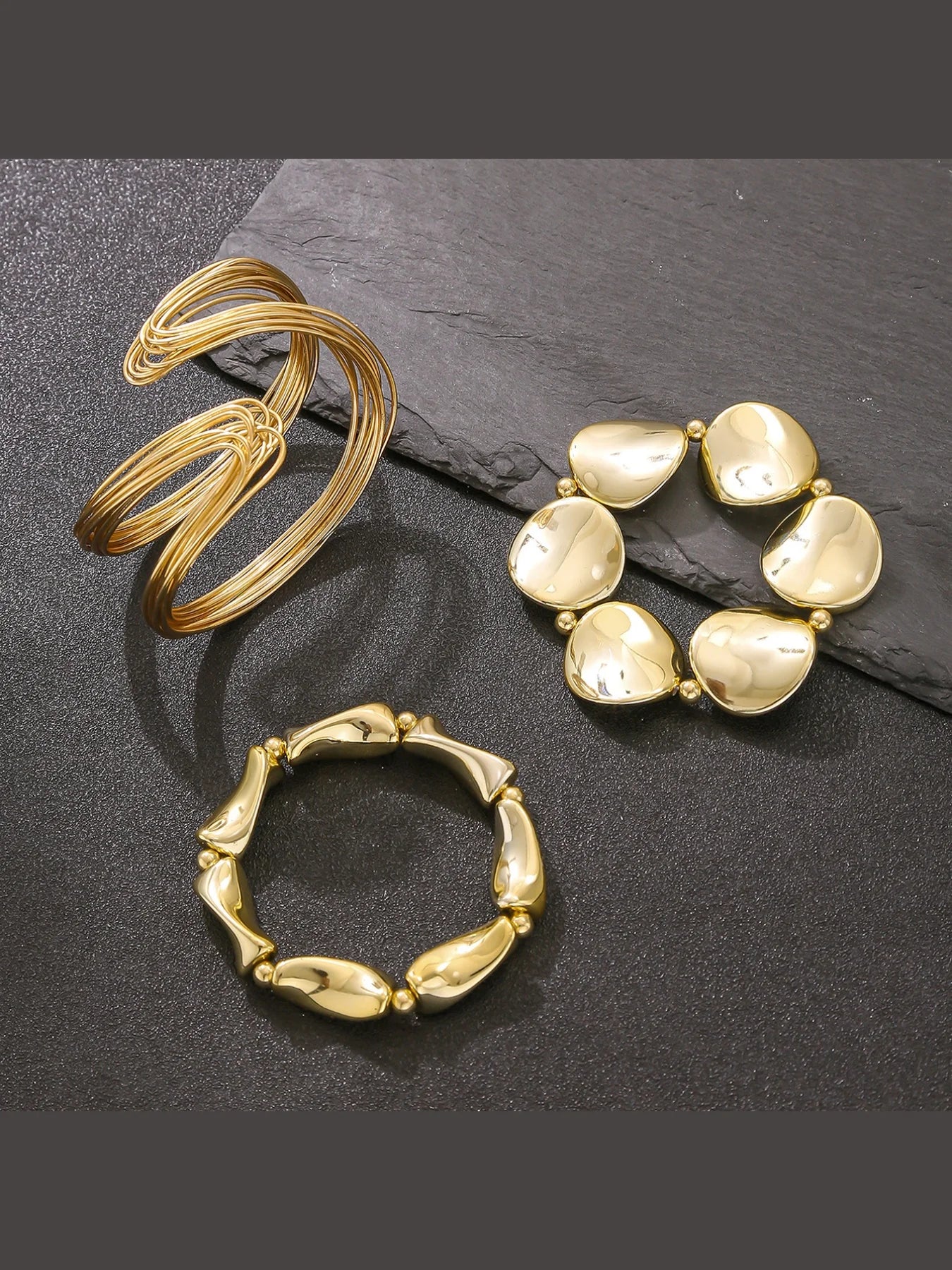 Exaggerated Punk Open Cuff Bracelet Set – Vintage Geometric Twisted Lines Bangle for Women, Festival and Party Fashion Accessories