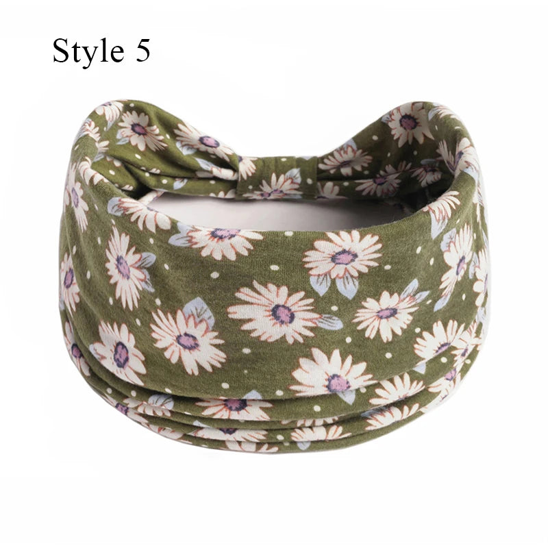 Women's Bohemian Wide Hair Band – Soft Stretchy Floral Turban for Sports, Yoga & Casual Fashion