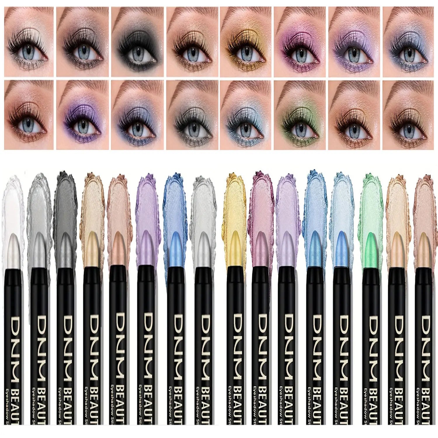 Ultimate Pearlescent Glitter Eyeliner Set – 16 Waterproof, Vibrant Colors
