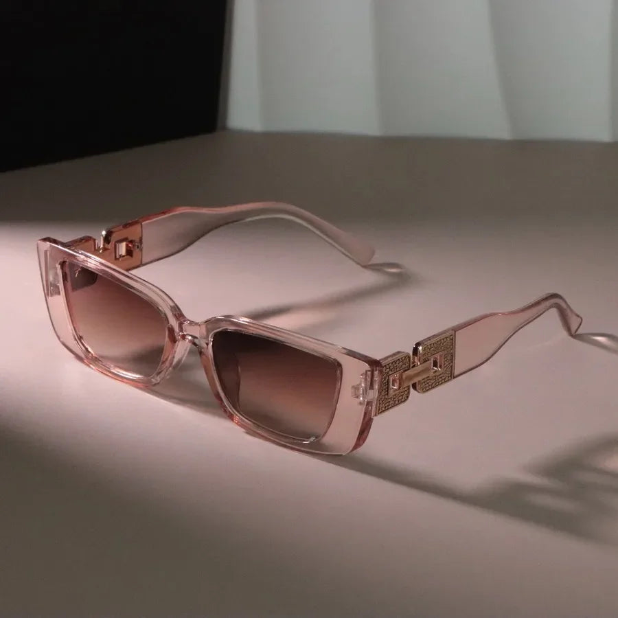 Luxe Logo-Temple Rectangular Sunglasses Small Frame Mirror