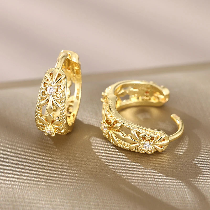 Sophisticated Inlaid Cubic Zirconia Hoops – Gold & Silver Tone/  Silver Color/Gold Color